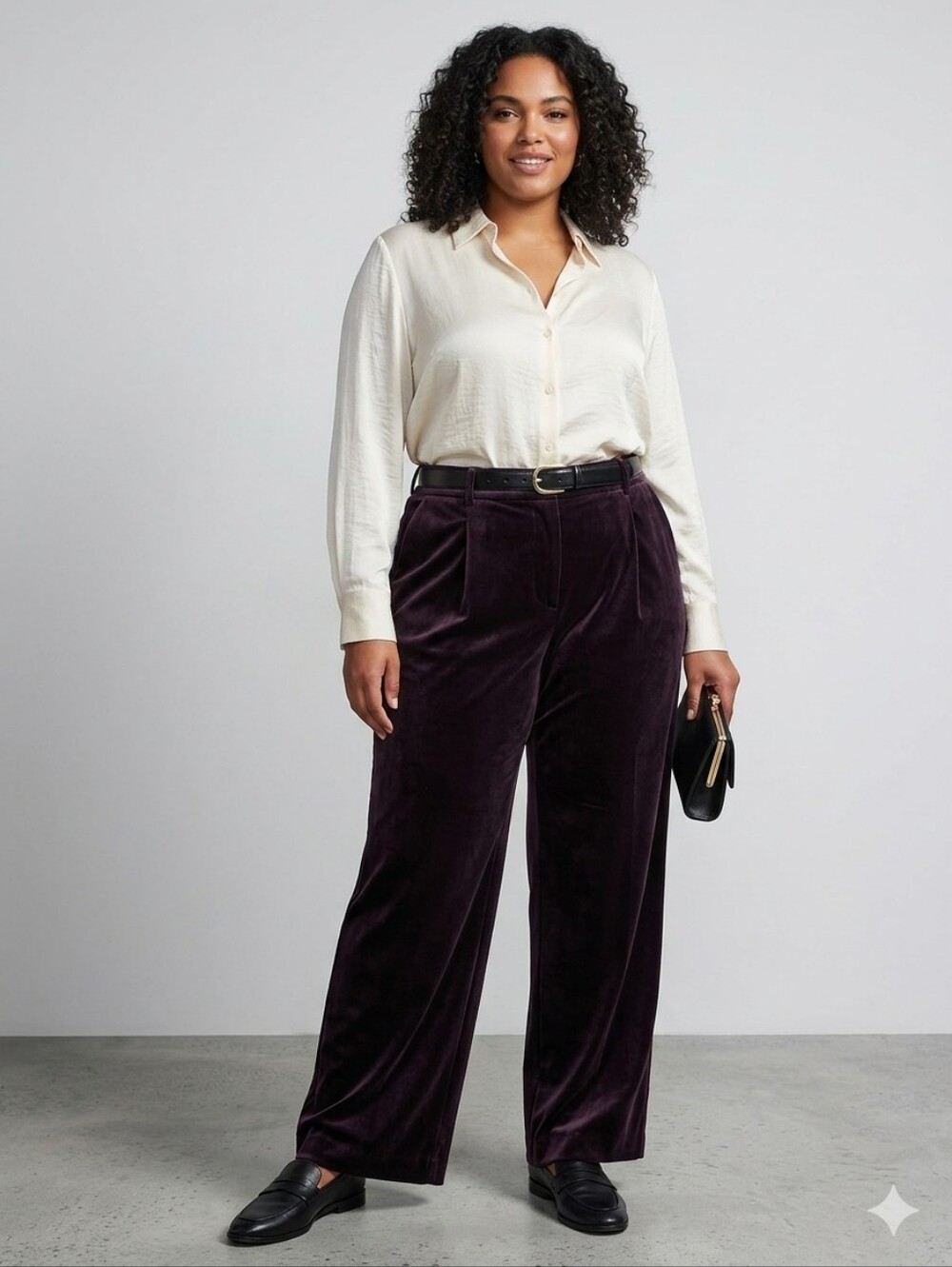 Donna Karan Velvet Straight-Leg Pants in Deep Brown, Size 16 - Picture 1 of 3